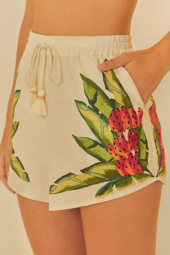 short estampado lenço folhagem de verão