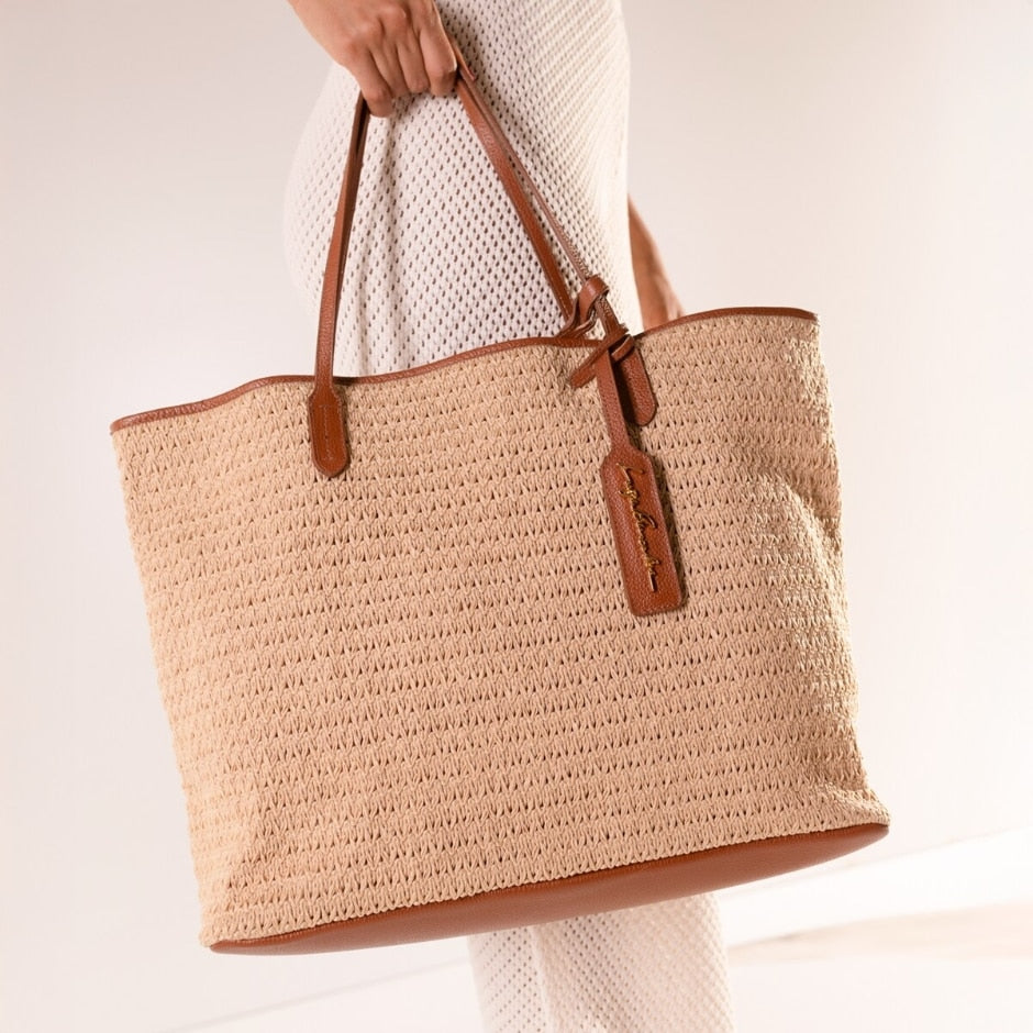 BOLSA TOTE GRANDE EM CROCHET BEGE