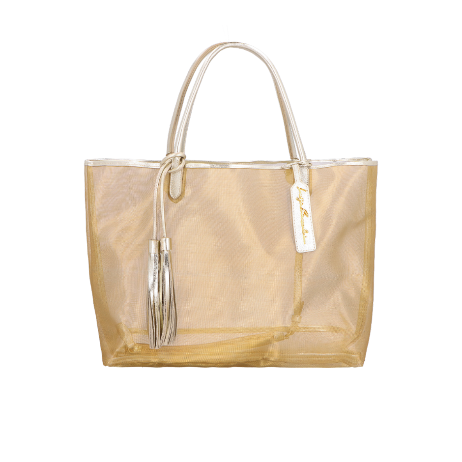 BOLSA TOTE GRANDE EM TELA MESH DOURADO