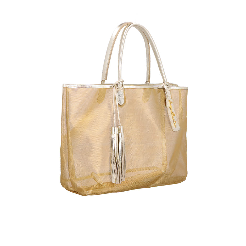 BOLSA TOTE GRANDE EM TELA MESH DOURADO