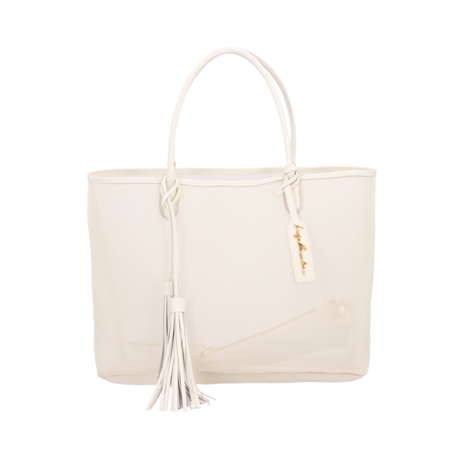 BOLSA TOTE GRANDE EM TELA MESH OFF WHITE