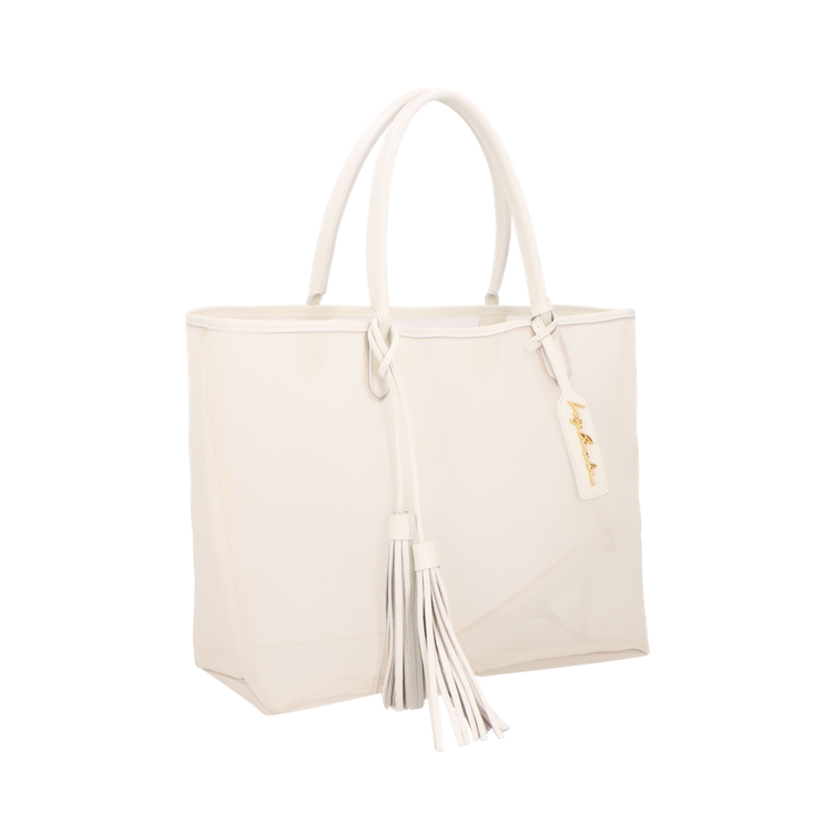 BOLSA TOTE GRANDE EM TELA MESH OFF WHITE