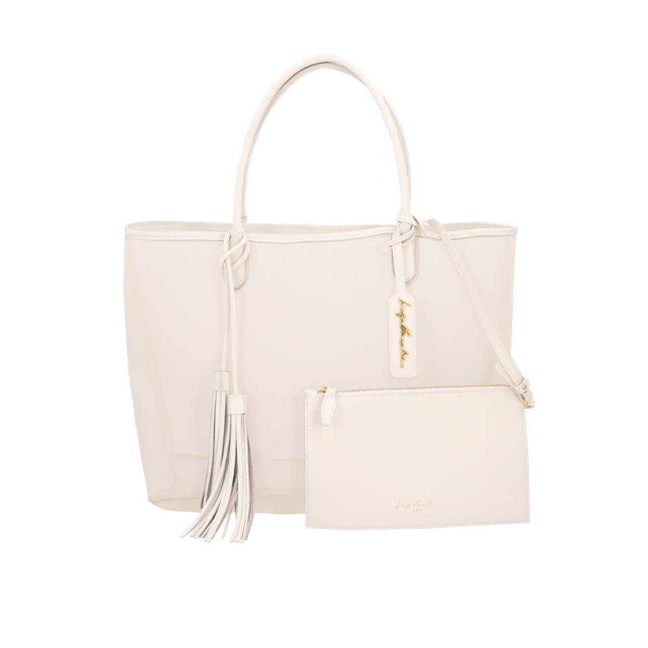 BOLSA TOTE GRANDE EM TELA MESH OFF WHITE