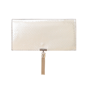 CLUTCH EM COURO COBRA METALIZADO DOURADO