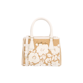 BOLSA MÉDIA EM COURO OFF WHITE E RÁFIA BORDADA