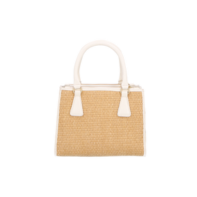 BOLSA MÉDIA EM COURO OFF WHITE E RÁFIA BORDADA